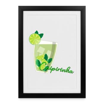 Verre de caipirinha avec menthe au citron vert - Affiche encadrée (27 × 37 cm) - noir - Devant