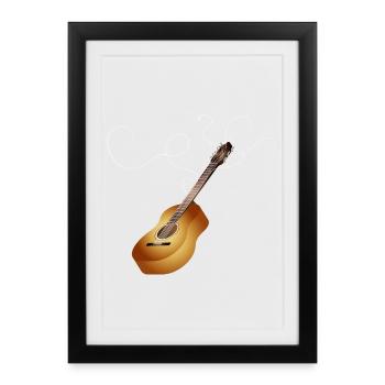 beautiful 3D acoustic guitar with loose guitar strings - Framed poster (27 × 37 cm) - black - Front