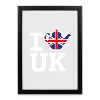 Union Jack Flag Teapot J’aime royaume-uni Royaume-Uni Britannique - Affiche encadrée (27 × 37 cm) - noir - Devant