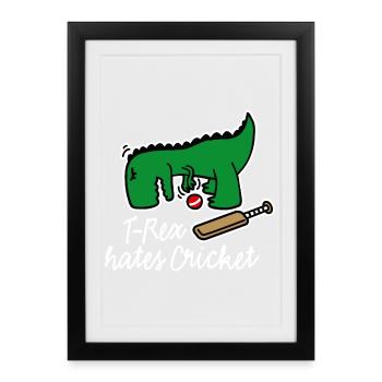 Joueur de cricket dinosaure, T-Rex déteste le cricket - Affiche encadrée (27 × 37 cm) - noir - Devant