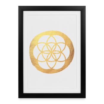 Fleur d’or de cercle de vie yoga méditation luxe - Affiche encadrée (27 × 37 cm) - noir - Devant