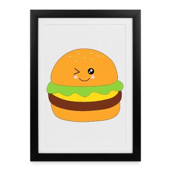 Kawaii, burgers, restauration rapide - Affiche encadrée (27 × 37 cm) - noir - Devant