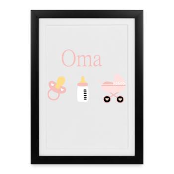 Oma Geburt Mädchen Vorlage personalisierbar - Gerahmtes Poster (27 × 37 cm) - Schwarz - Vorne