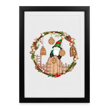 Gnome door in frame with elves for Christmas - Framed poster (27 × 37 cm) - black - Front