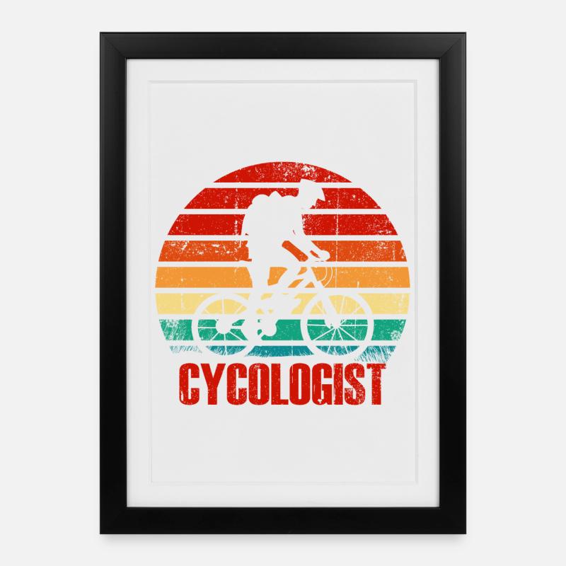 Retro Cyclist Sunset - Framed poster (27 × 37 cm) - black