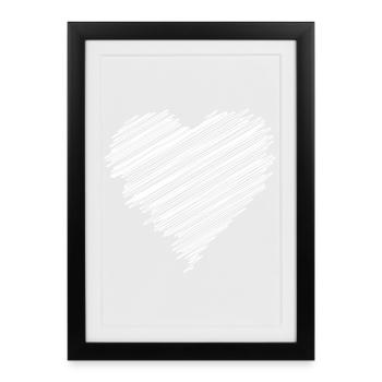 Cœur d’amour gribouillé blanc - Affiche encadrée (27 × 37 cm) - noir - Devant