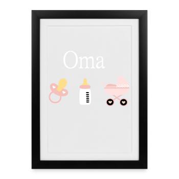 Oma 2023 Geburt Mädchen Vorlage personalisierbar - Gerahmtes Poster (27 × 37 cm) - Schwarz - Vorne