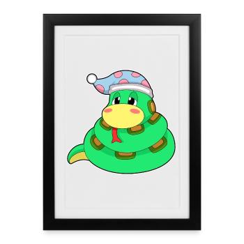 Bonnet de nuit endormi serpent - Affiche encadrée (27 × 37 cm) - noir - Devant