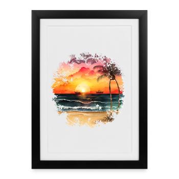 Sunset to Tropical Beach - Framed poster (27 × 37 cm) - black - Front