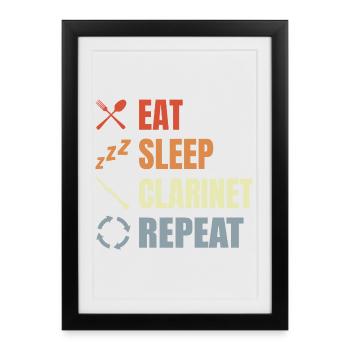 Manger Sommeil Clarinette Répéter - Affiche encadrée (27 × 37 cm) - noir - Devant
