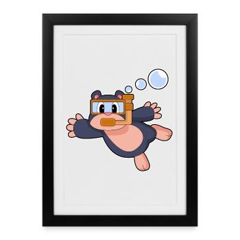 Maulwurf Taucher Schnorchel Tauchen - Gerahmtes Poster (27 × 37 cm) - Schwarz - Vorne