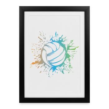 Ballon De Volley-ball Explosion Beach Volley-ball Couleurs Logo - Affiche encadrée (27 × 37 cm) - noir - Devant