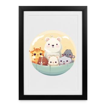 Niedliche Tierfamilie im Cartoon-Stil - Gerahmtes Poster (27 × 37 cm) - Schwarz - Vorne