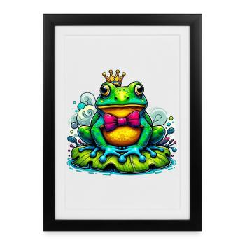 Grenouille à la couronne du roi - Affiche encadrée (27 × 37 cm) - noir - Devant