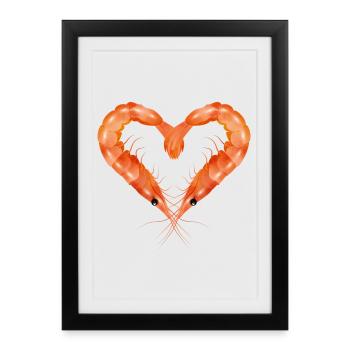 deux crevettes ou crevettes en forme de cœur - Affiche encadrée (27 × 37 cm) - noir - Devant