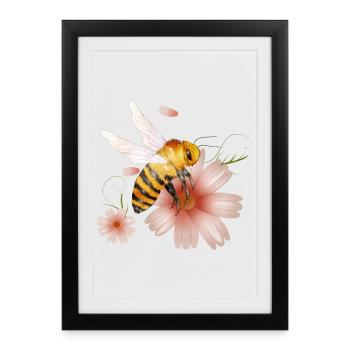 Abeille volante avec des fleurs dessinées à la main - Affiche encadrée (27 × 37 cm) - noir - Devant
