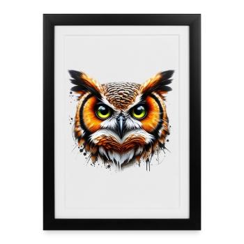 Hibou - Affiche encadrée (27 × 37 cm) - noir - Devant