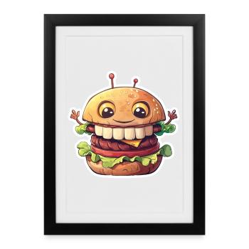 Un hamburger mignon avec des dents – Cartoon Burger - Affiche encadrée (27 × 37 cm) - noir - Devant