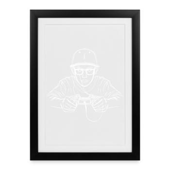 Gamer Skizze - Gerahmtes Poster (27 × 37 cm) - Schwarz - Vorne