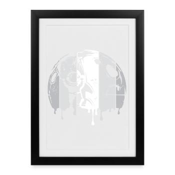 lune astronaute fusée spatiale graffiti logo rétro - Affiche encadrée (27 × 37 cm) - noir - Devant