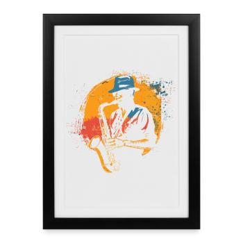 Saxophonist Grafik - Gerahmtes Poster (27 × 37 cm) - Schwarz - Vorne