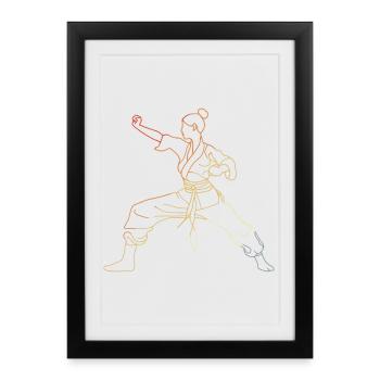 Karaté Fille Croquis Style Rétro - Affiche encadrée (27 × 37 cm) - noir - Devant