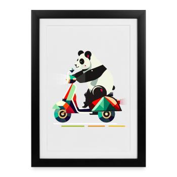 cuter panda on a colorful scooter - Framed poster (27 × 37 cm) - black - Front