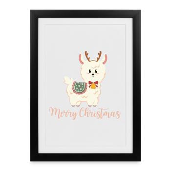 Alpaga pour Noël - Joyeux Noël - Affiche encadrée (27 × 37 cm) - noir - Devant