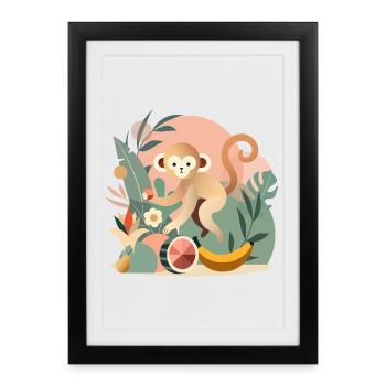 Playful monkey with tropical fruits - Framed poster (27 × 37 cm) - black - Front