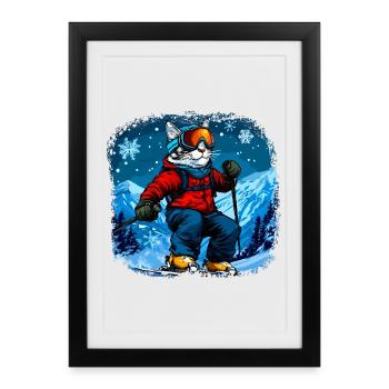 Cat Skis - Affiche encadrée (27 × 37 cm) - noir - Devant