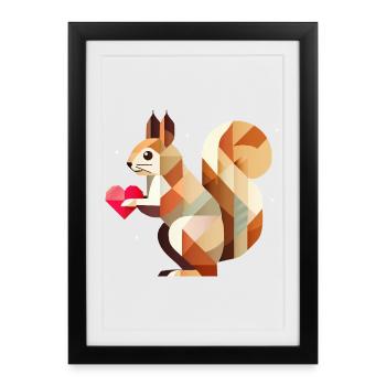 Écureuil avec du cœur – Aimer pour la Saint-Valentin - Affiche encadrée (27 × 37 cm) - noir - Devant
