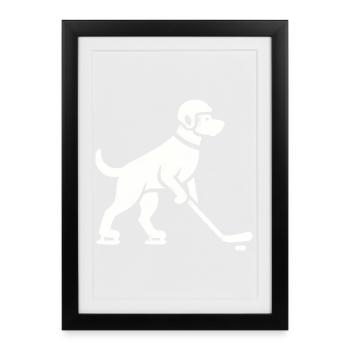 Hund Eishockey Spieler Silhouette - Gerahmtes Poster (27 × 37 cm) - Schwarz - Vorne