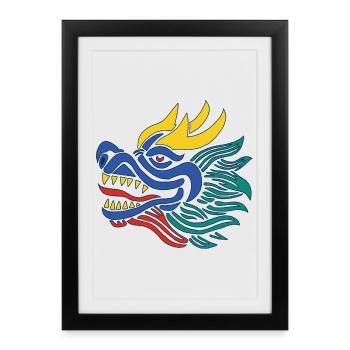 Le sourire du dragon chinois bleu - Affiche encadrée (27 × 37 cm) - noir - Devant