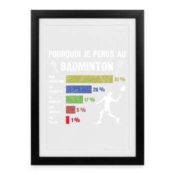 Je peux pas J'ai Badminton idée cadeau humour papa - Affiche encadrée (27 × 37 cm) - noir - Devant