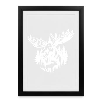 Majestätischer Elch Natur Illustration - Gerahmtes Poster (27 × 37 cm) - Schwarz - Vorne