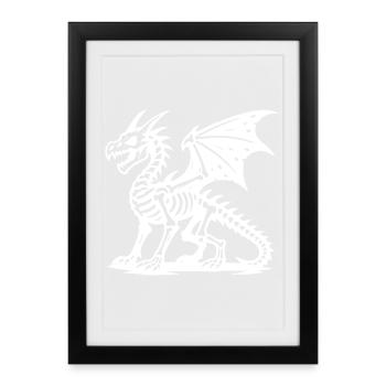 Mythical Dragon Skeleton Illustration - Framed poster (27 × 37 cm) - black - Front