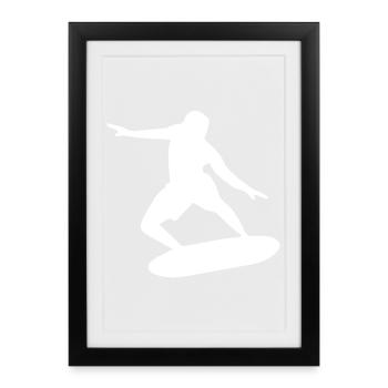 Surfer Silhouette Wellenreiten minimalistisch - Gerahmtes Poster (27 × 37 cm) - Schwarz - Vorne