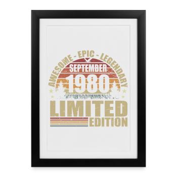 1980 septembre 1980 Anniversaire septembre 1980 - Affiche encadrée (27 × 37 cm) - noir - Devant