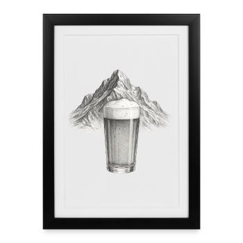 Mountain view with beer glass - Framed poster (27 × 37 cm) - black - Front