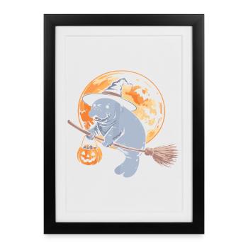 Lunatique hippopotame sorcière Halloween Design - Affiche encadrée (27 × 37 cm) - noir - Devant