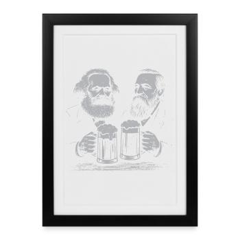Karl Marx et Engels buvant de la bière - Affiche encadrée (27 × 37 cm) - noir - Devant