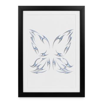 Chrome métallisé ailes de fée papillon design - Affiche encadrée (27 × 37 cm) - noir - Devant