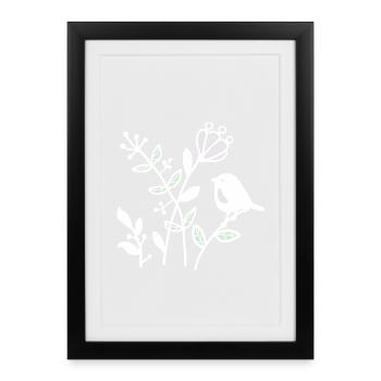 Natur_mit_Vogel_weiss - Framed poster (27 × 37 cm) - black - Front