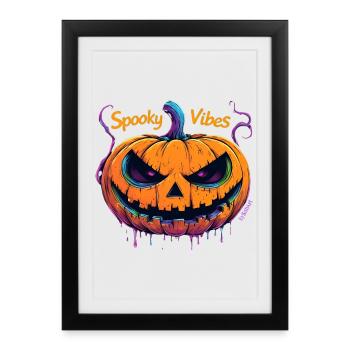 Spooky Vibes Citrouille Electrique - Dark Pumpkin  - Affiche encadrée (27 × 37 cm) - noir - Devant