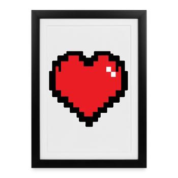 Retro Red Pixel Heart - Framed poster (27 × 37 cm) - black - Front