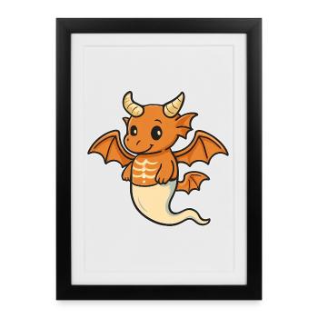 Ami dragon orange - Affiche encadrée (27 × 37 cm) - noir - Devant