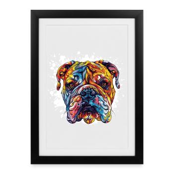 Bunter Bulldoggenkopf Kunst - Gerahmtes Poster (27 × 37 cm) - Schwarz - Vorne