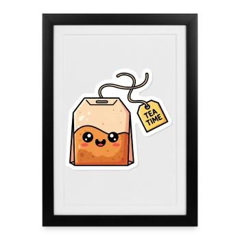 Sachets de thé kawaii L’heure du thé - Affiche encadrée (27 × 37 cm) - noir - Devant