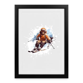 Monkey Ski Skiing - Affiche encadrée (27 × 37 cm) - noir - Devant