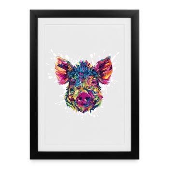 Explosion de couleurs tête de porc - Affiche encadrée (27 × 37 cm) - noir - Devant